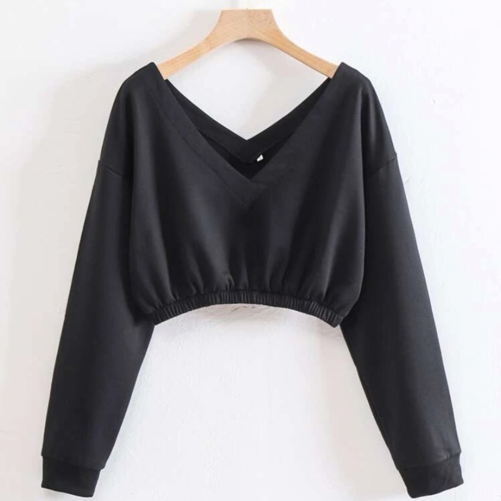 Shein solid V NECK sweatshirt